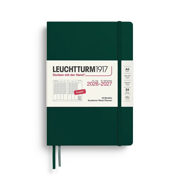 Academic Week Planner (A5) 2026/2027, 18 mánuðir - Forest Green