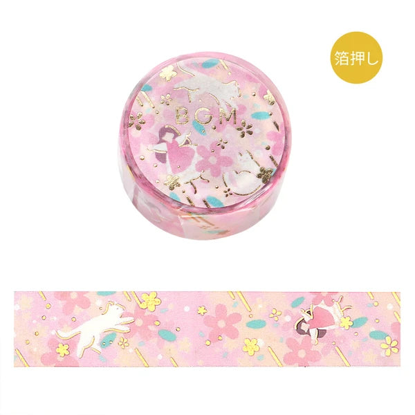 Skrautlímband - Sakura blómagarður með kisu litlu (20mm x 5m)
