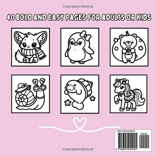 Litabók - Cute Animals (Bold and Easy)