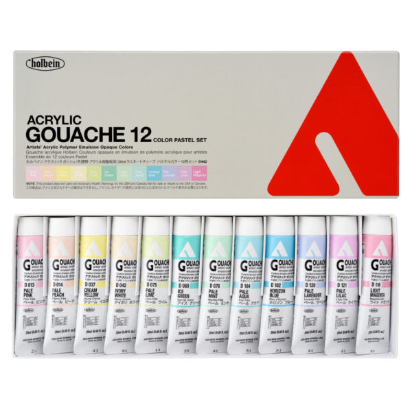 Holbein Akrýl Gvass (Acrylic Gouache) 12 x 20ml túbur - Pastel