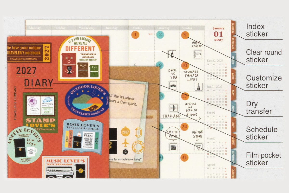 Traveler's Company Customized Sticker Set for Diary 2027 - forpöntun