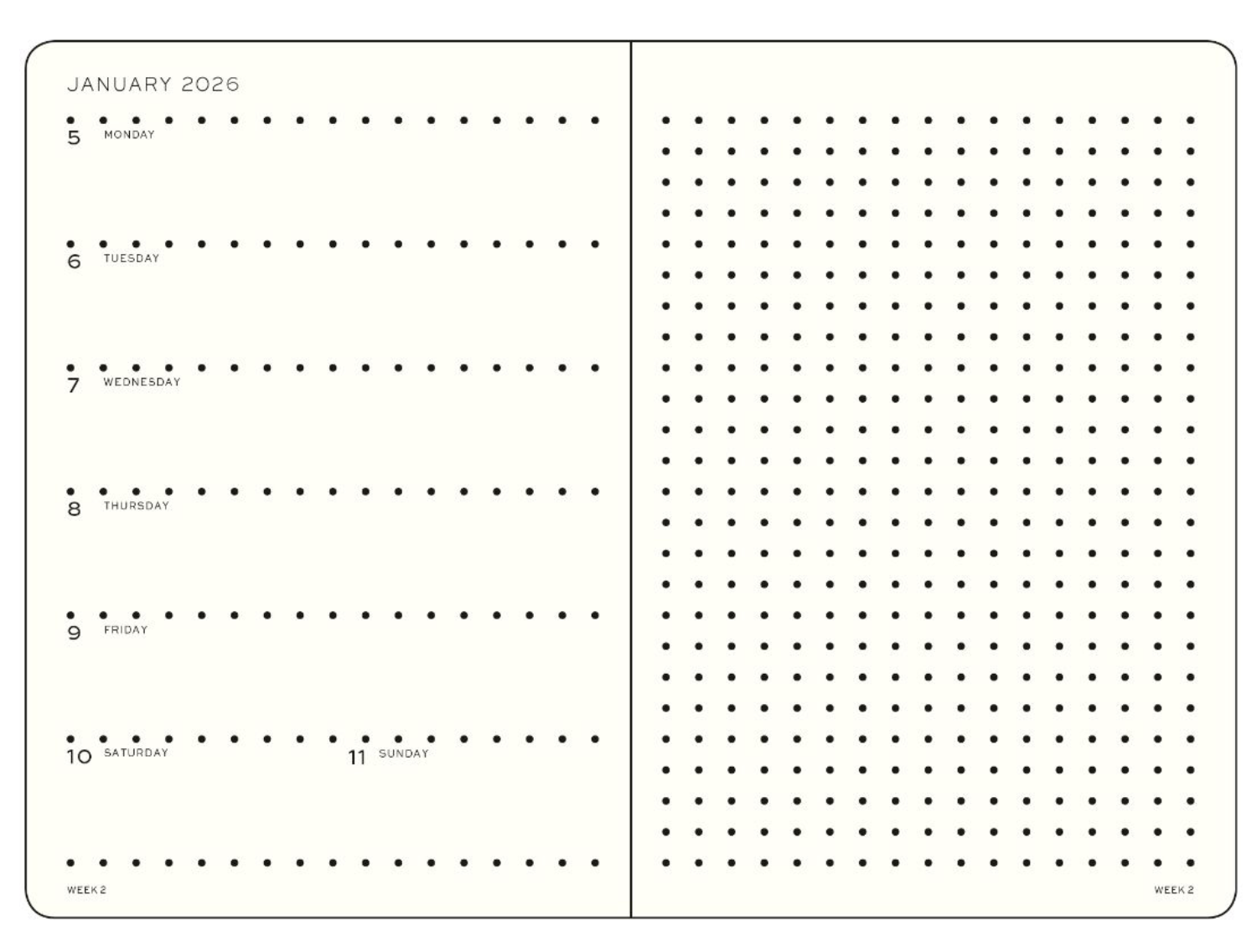 Leuchtturm1917 2026 dagbók með vikuskipulagi (wallet) Black