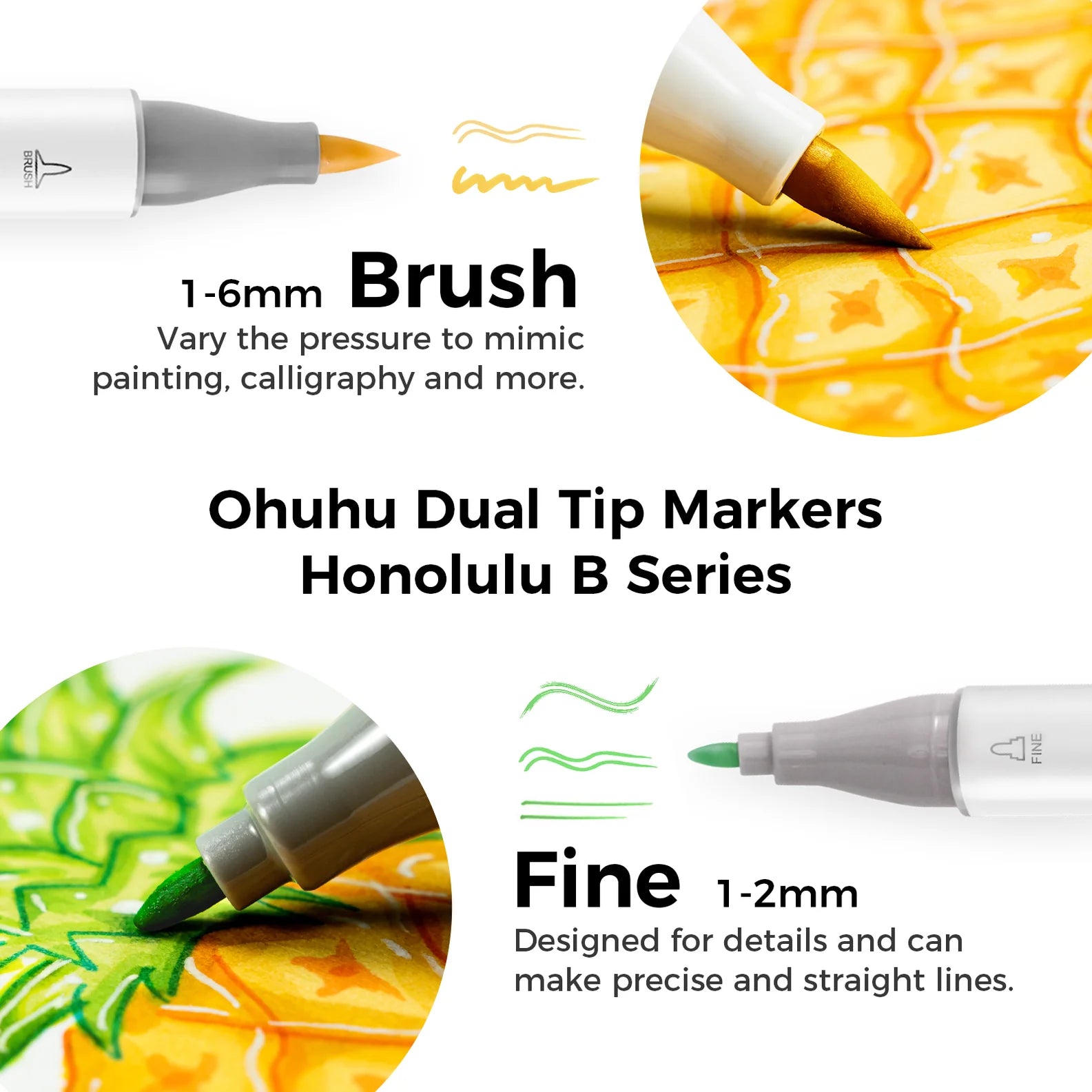 Ohuhu Honolulu B 120 Colors Dual Tips Alcohol Art Markers, Brush & Fine