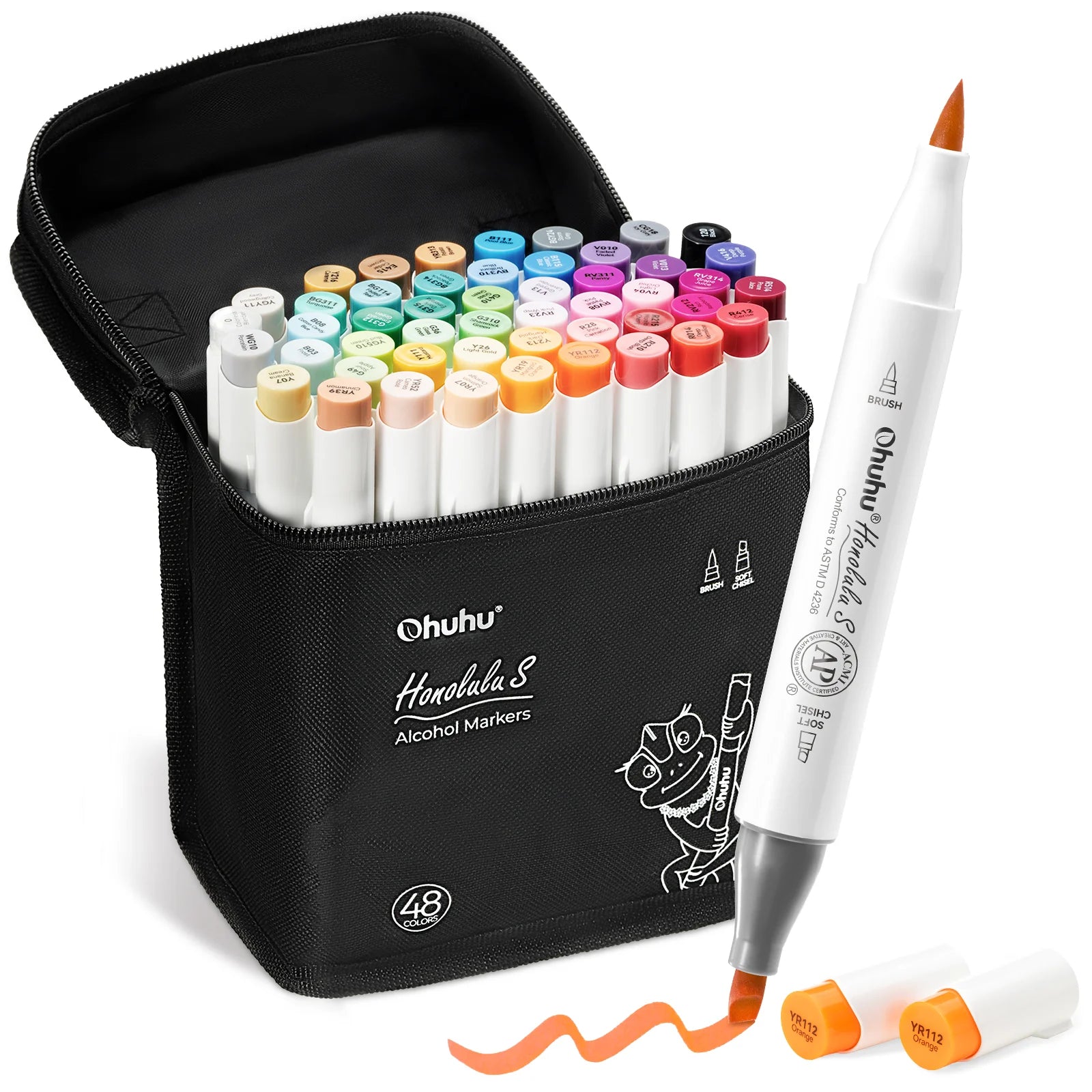 Ohuhu Honolulu S Alcohol Markers 48-Color, Brush & Soft Chisel