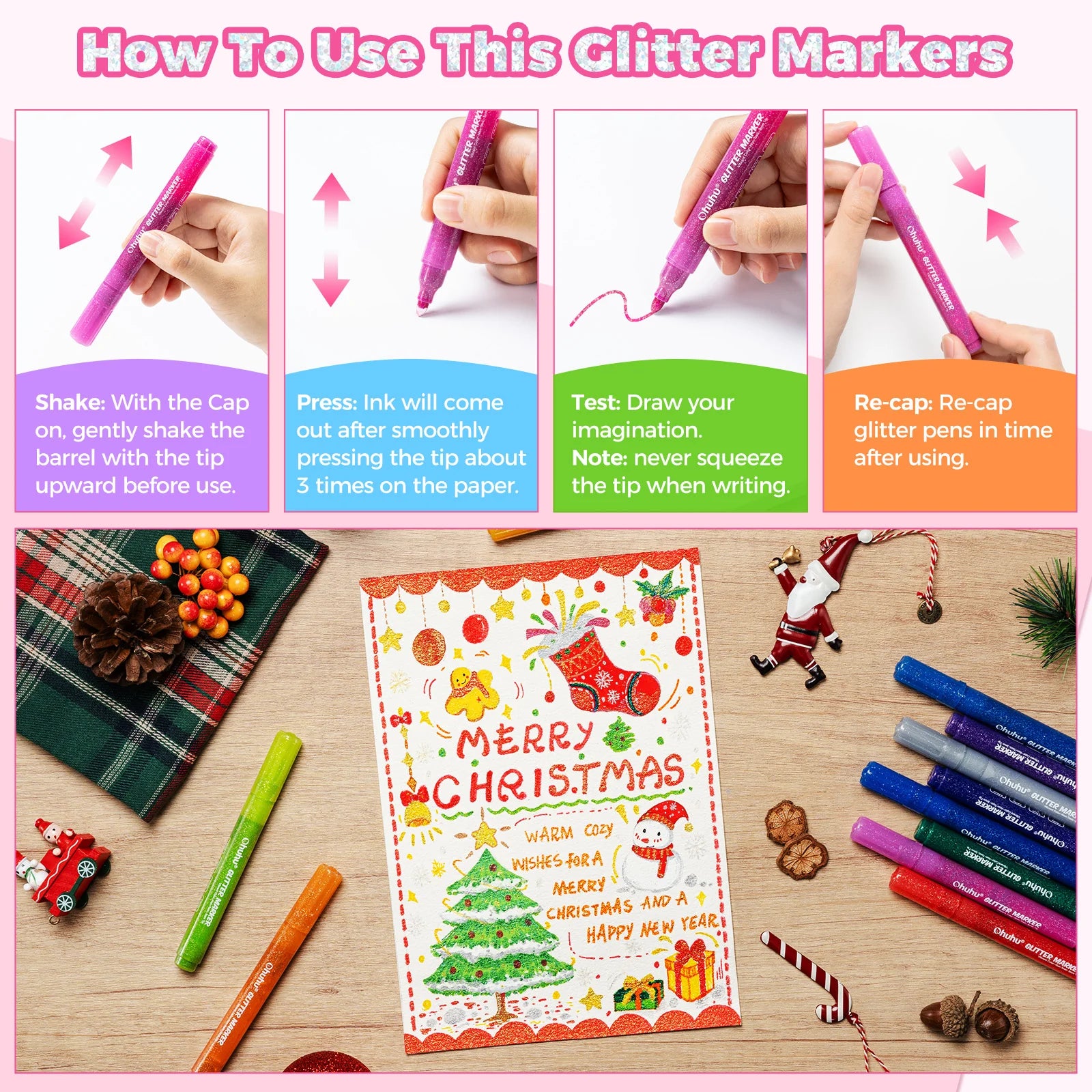 Ohuhu glimmerlitir 12stk