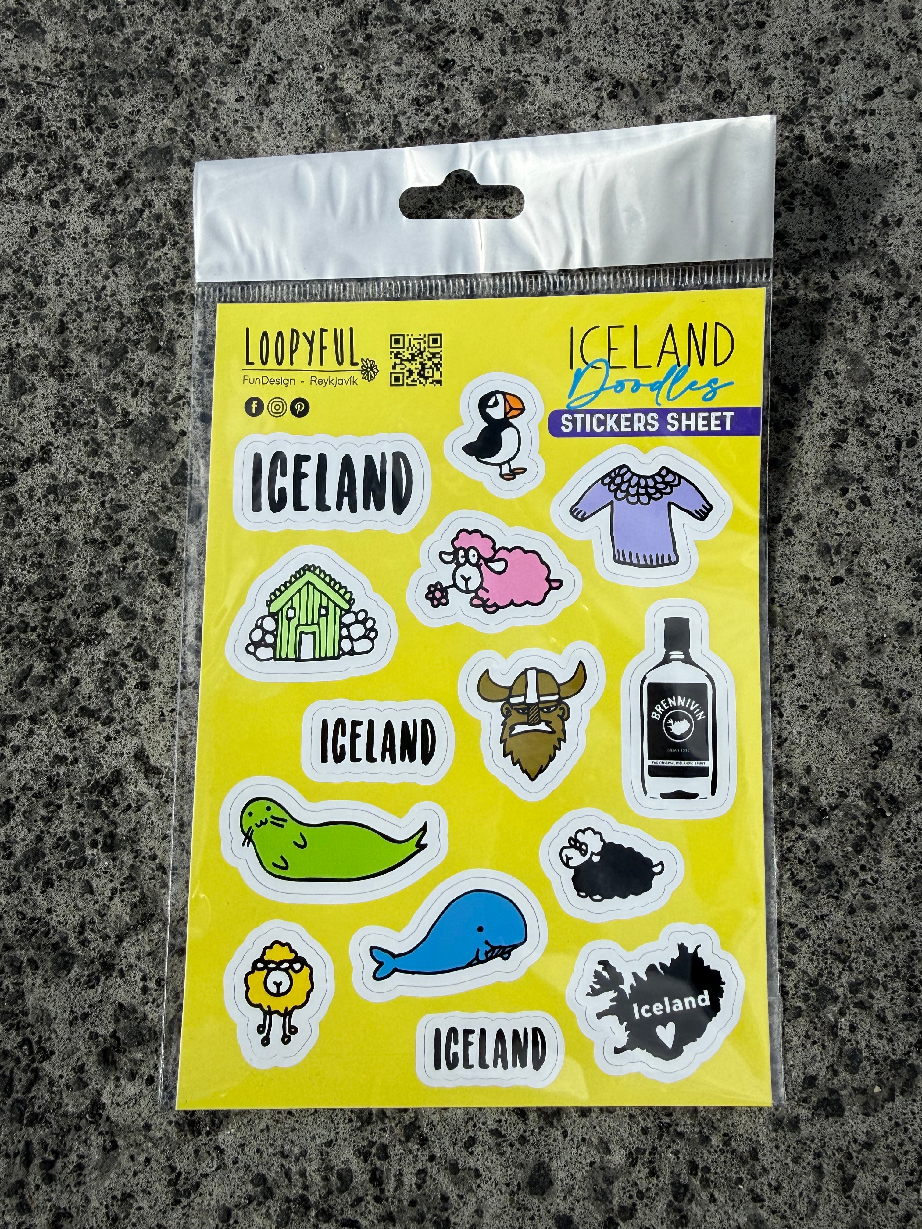 Loopyful Design límmiðar - Iceland Doodles