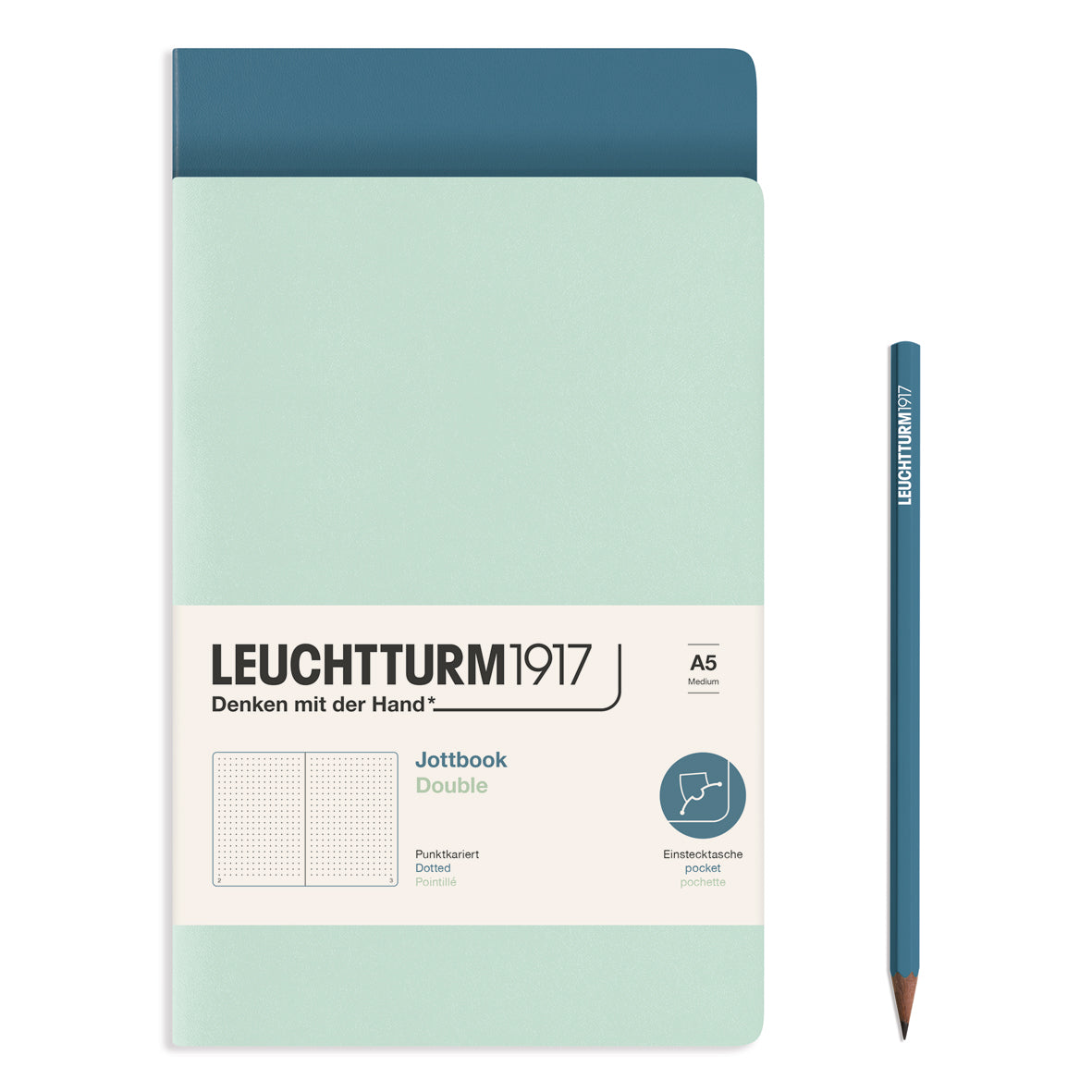 LEUCHTTURM1917 Jottbook Double (A5) 2 í pakka droppustrikuð - Minte Green / Stone Blue