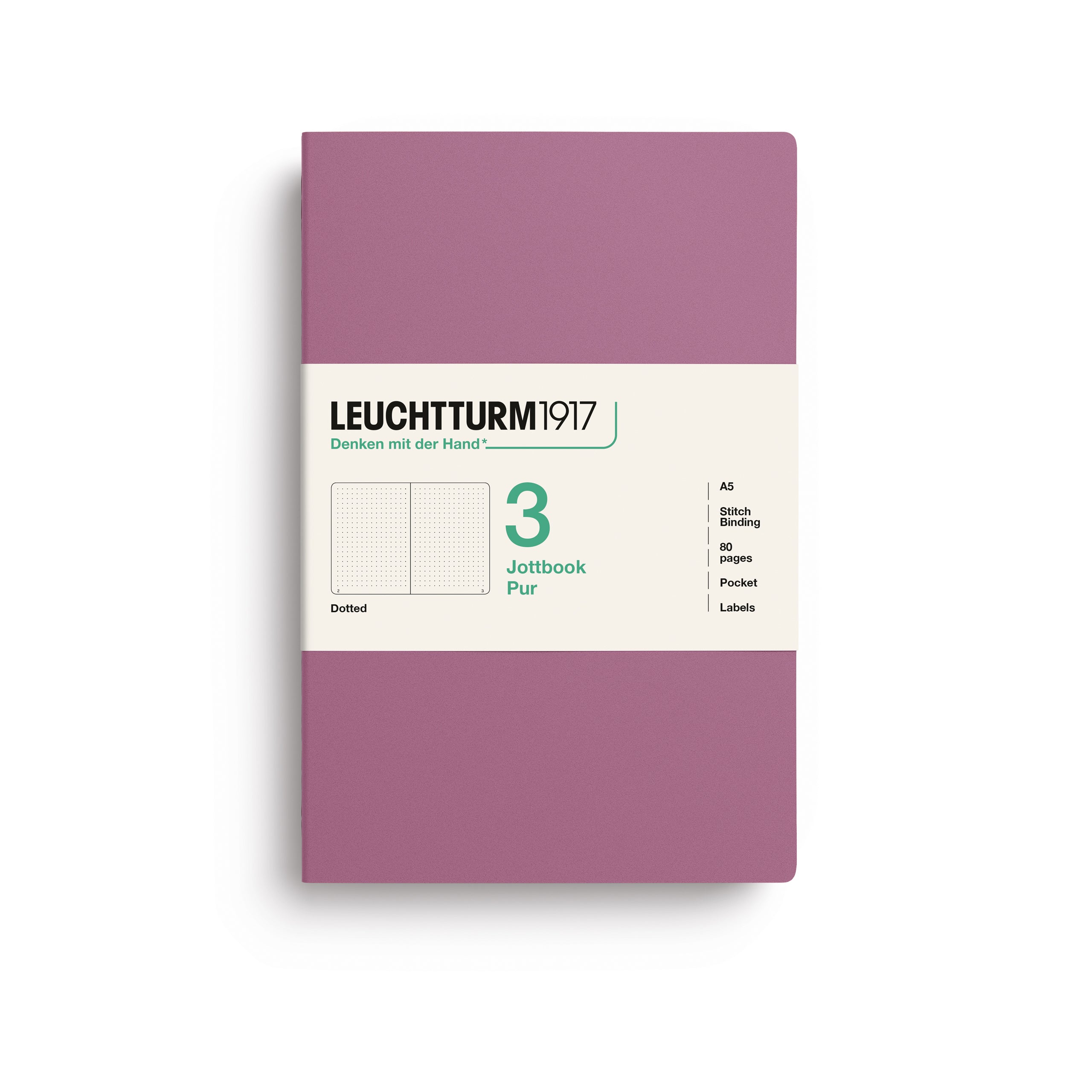 LEUCHTTURM1917 Jottbook Pur (A5) 3 í pakka doppustrikuð - Dusty Rose