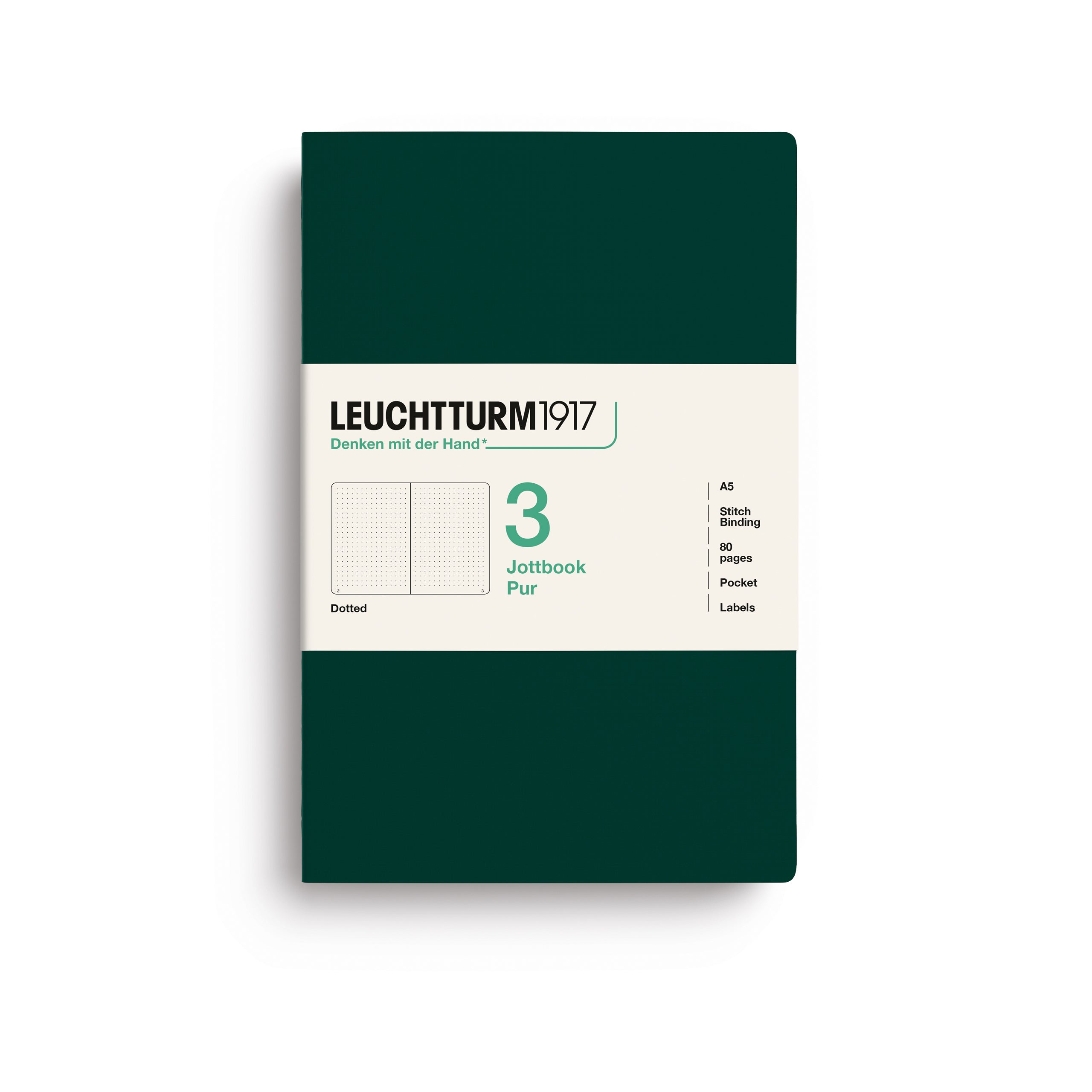 LEUCHTTURM1917 Jottbook Pur (A5) 3 í pakka doppustrikuð - Forest Green