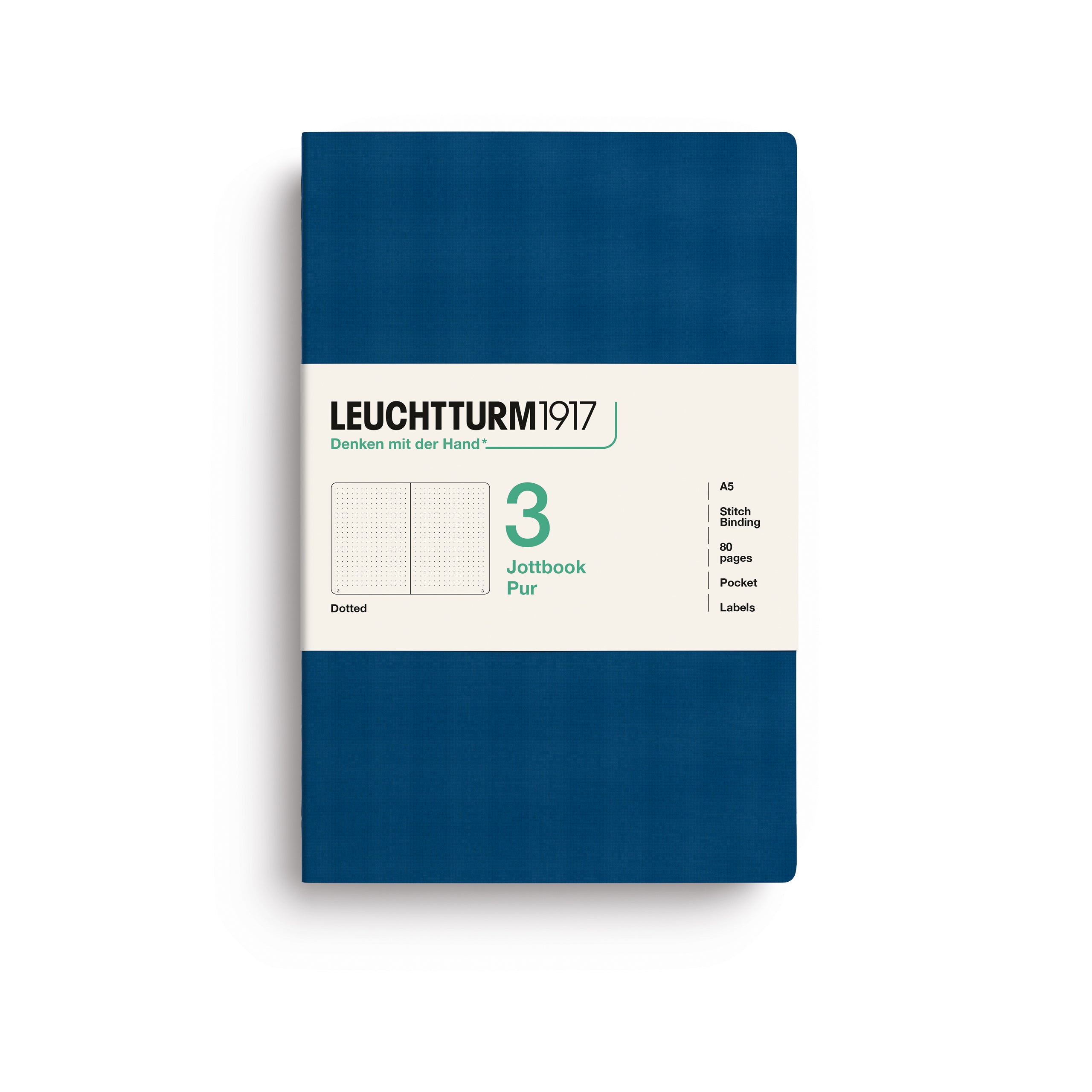LEUCHTTURM1917 Jottbook Pur (A5) 3 í pakka doppustrikuð - Indigo