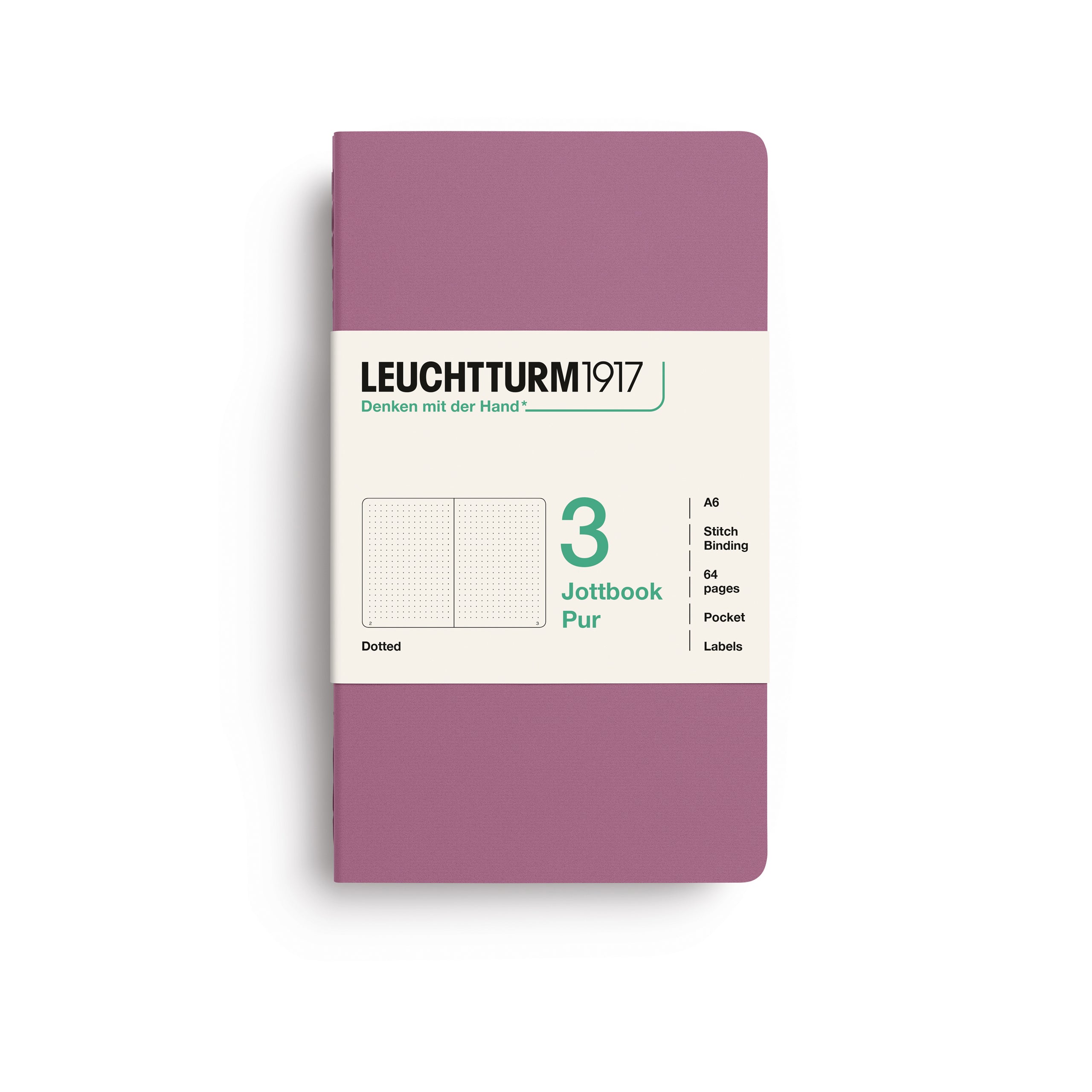 LEUCHTTURM1917 Jottbook Pur (A6) 3 í pakka doppustrikaðar - Dusty Rose
