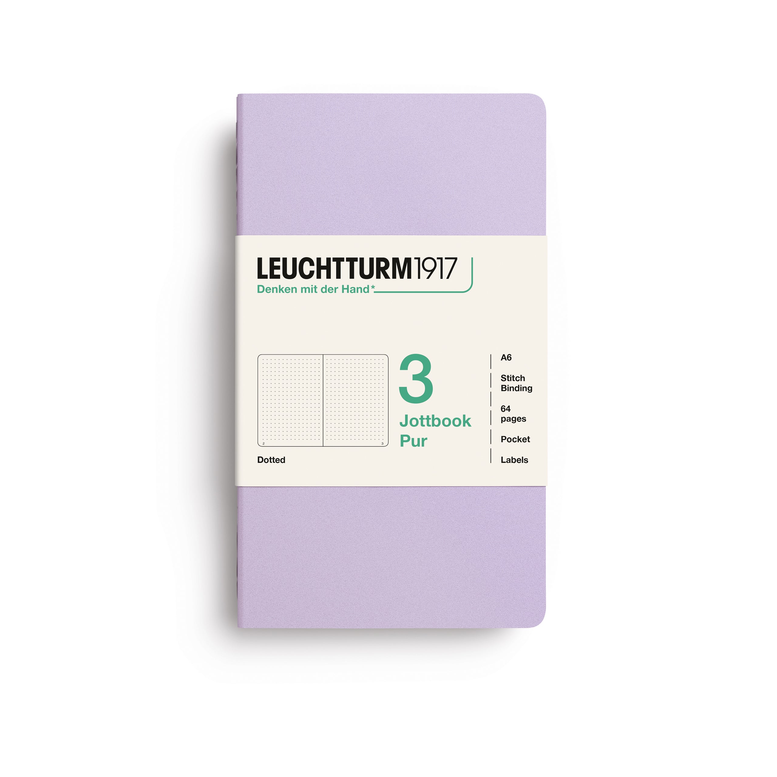 LEUCHTTURM1917 Jottbook Pur (A6) 3 í pakka doppustrikaðar - Lilac