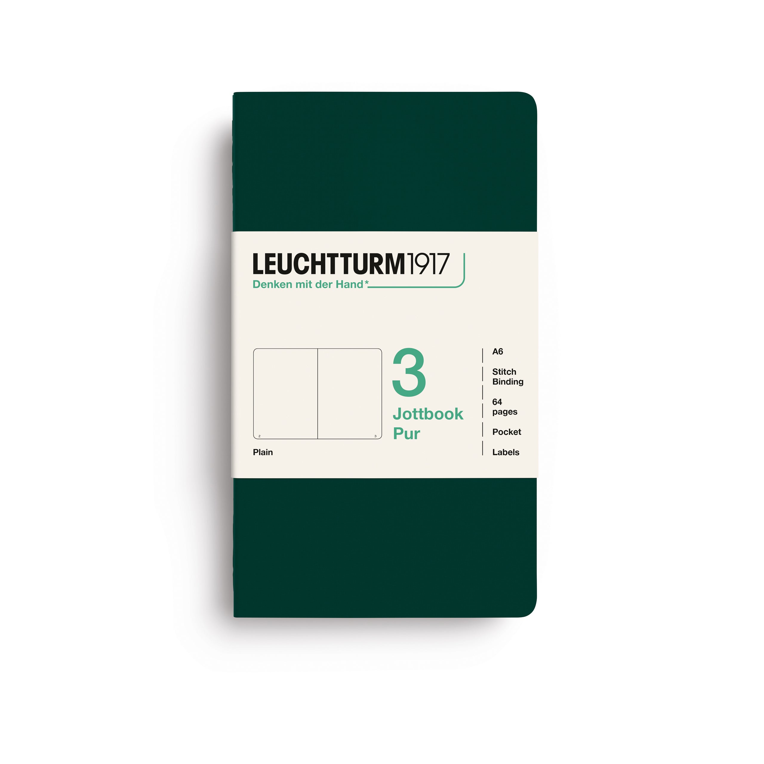 LEUCHTTURM1917 Jottbook Pur (A6) 3 í pakka auðar - Forest Green