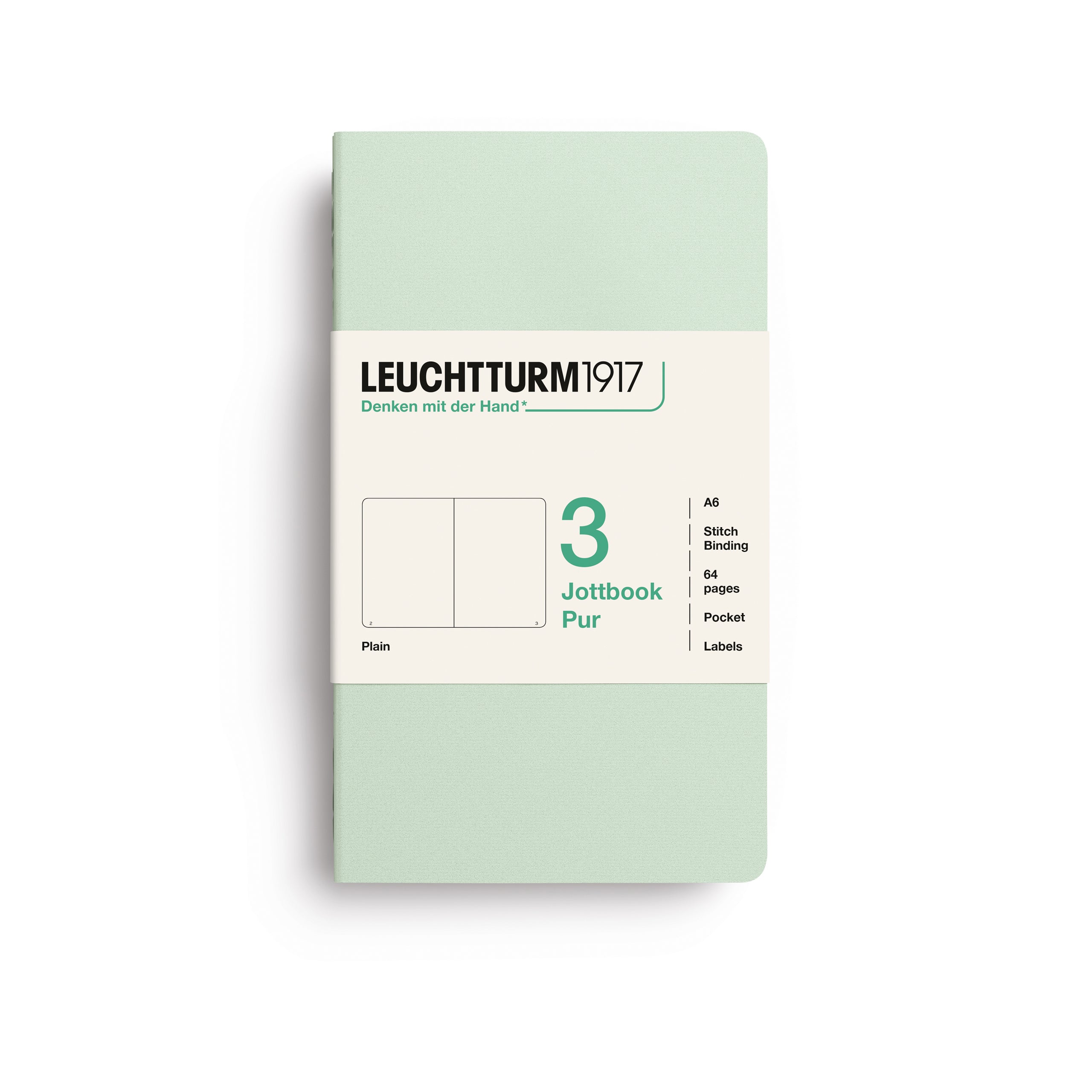 LEUCHTTURM1917 Jottbook Pur (A6) 3 í pakka auðar - Mint Green
