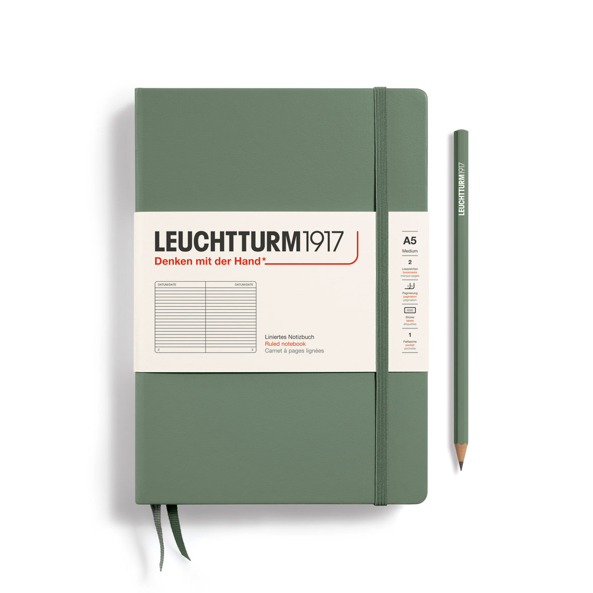 LEUCHTTURM1917 (A5) harðkápa línustrikuð - Olive