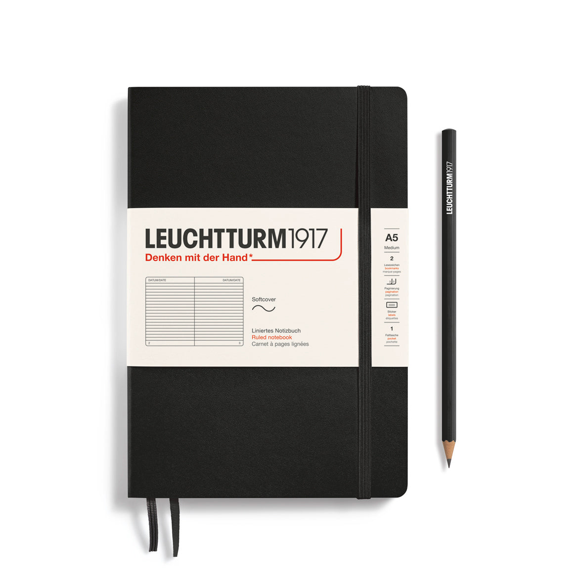 LEUCHTTURM1917 linspjalda glósubók (A5) Black línustrikuð