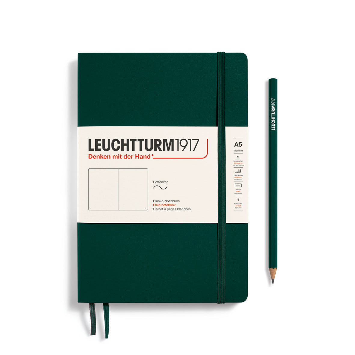 LEUCHTTURM1917 linspjalda glósubók (A5) Forest Green (auðar síður)