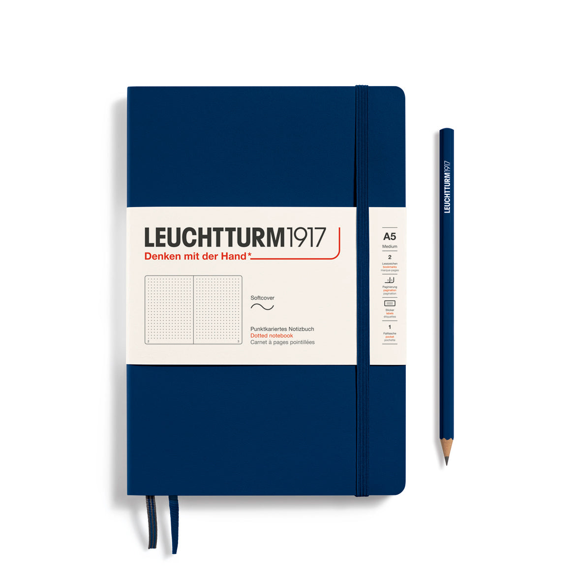 LEUCHTTURM1917 linspjalda glósubók (A5) Navy (doppuð)