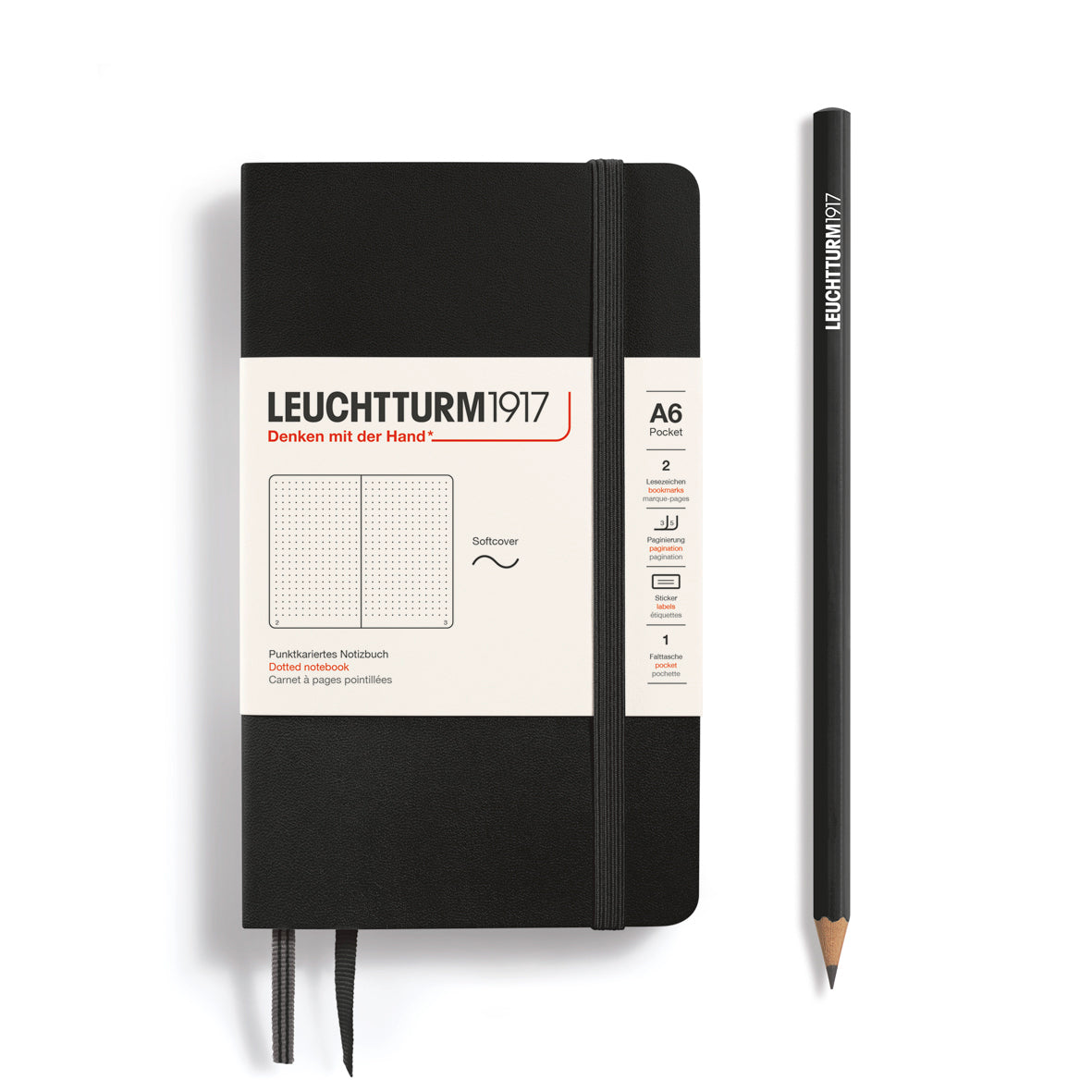 LEUCHTTURM1917 linspjalda vasabók (A6) Black (doppuð)