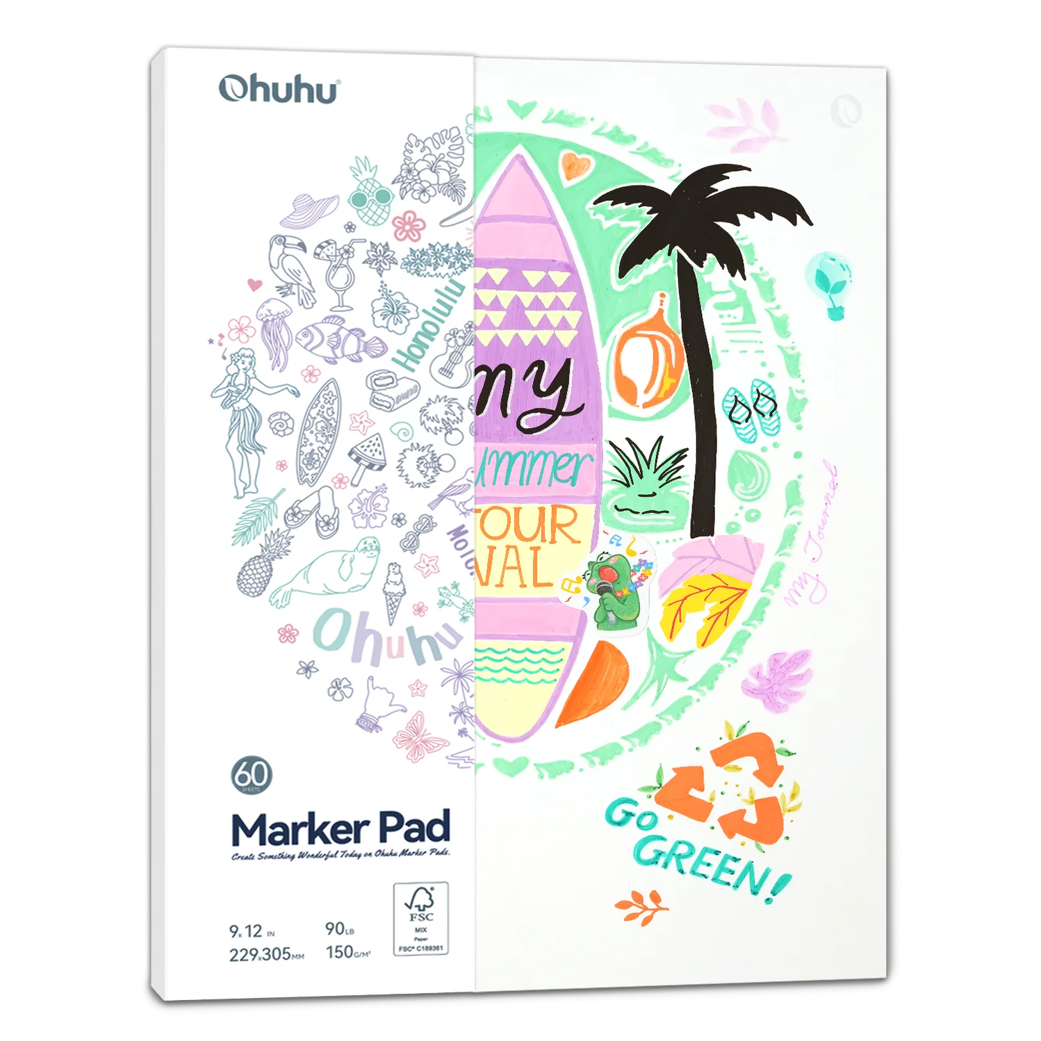 Ohuhu skissublokk fyrir tússpenna (150gsm) 229 x 300mm