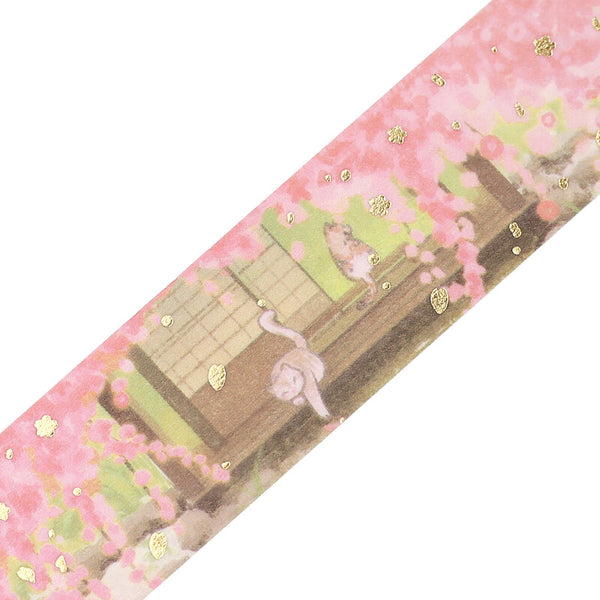 Skrautlímband - Kisur á göngu cherry blossom (20mm x 5m)