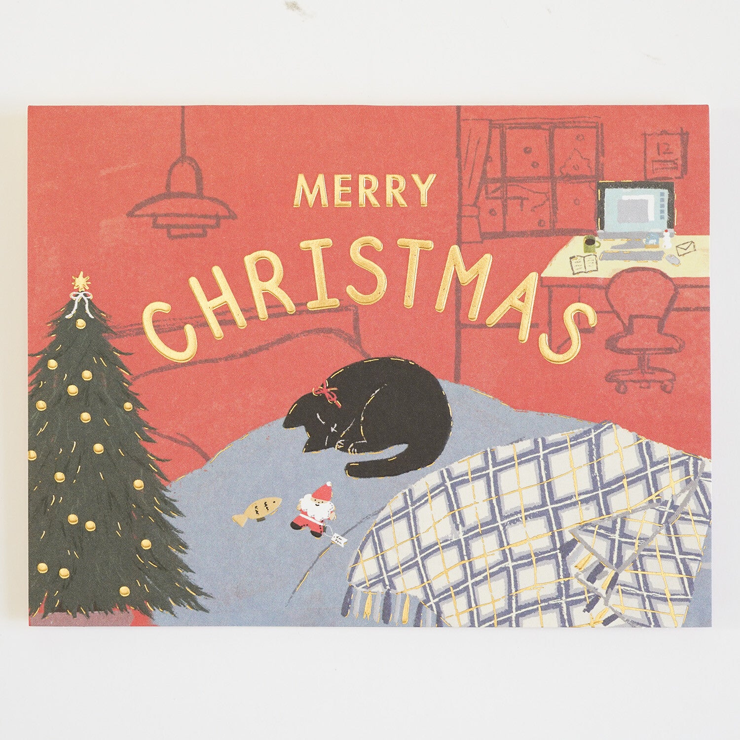 Þrívítt jólakort - kisa í tölvuvinnu