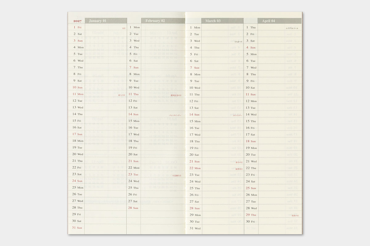 Traveler's Company 2027 Weekly + Memo (Regular Size) - forpöntun