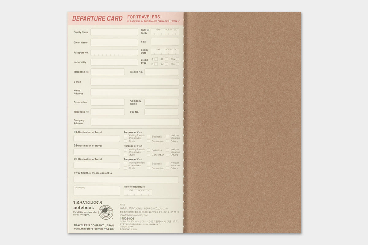 Traveler's Company 2027 Weekly + Memo (Regular Size) - forpöntun