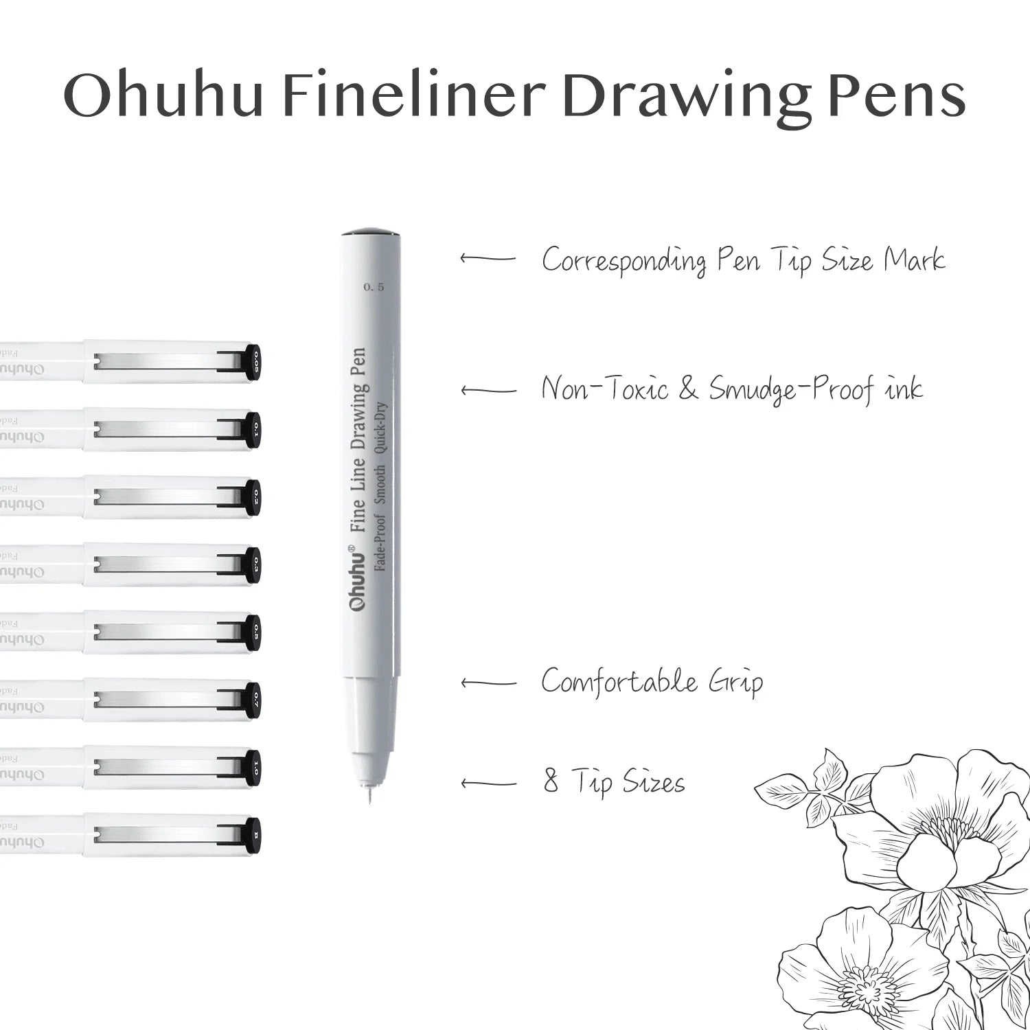 Ohuhu fineliner teiknipennar [8stk]