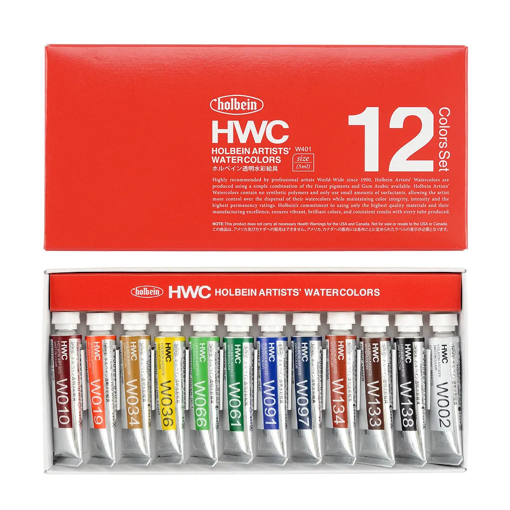 Holbein Artist Vatnslitir 12 litir af 5ml túbum