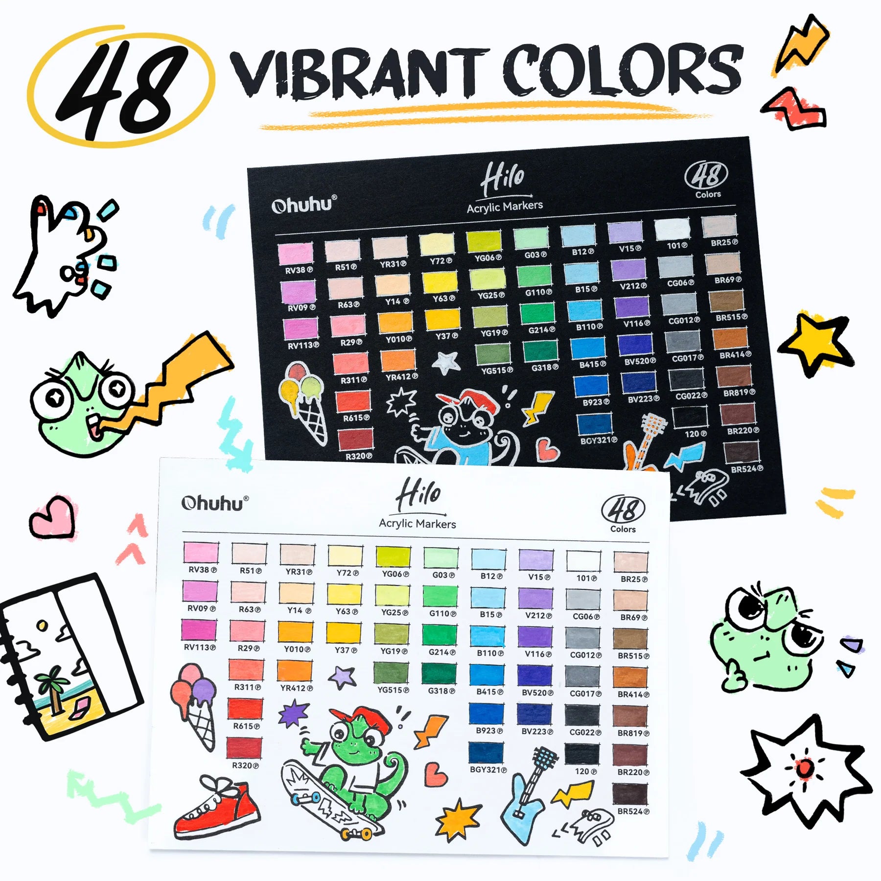 Ohuhu Hilo akrýl litir [48 litir - brush]