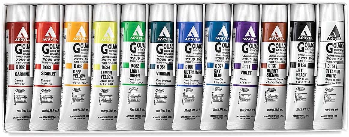 Holbein Akrýl Gvass (Acrylic Gouache) 12 x 20ml túbur - Basic