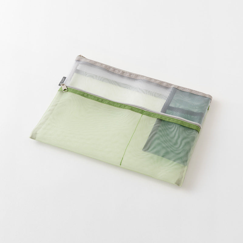 Pen & Tool Pouch Mesh með vasa stórt [B5] - grænt