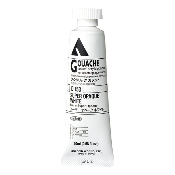 Holbein Akrýl Gvass (Acrylic Gouache) 20ml túba - Opaque White D153