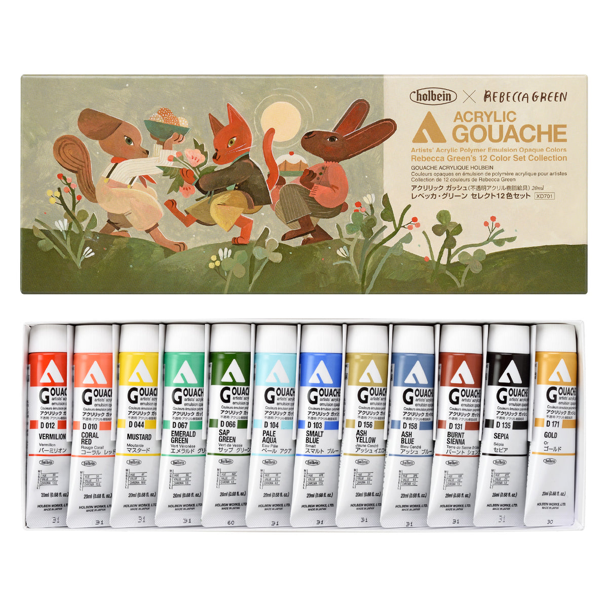 Holbein Akrýl Gvass (Acrylic Gouache) 12 x 20ml túbur - Rebecca Green
