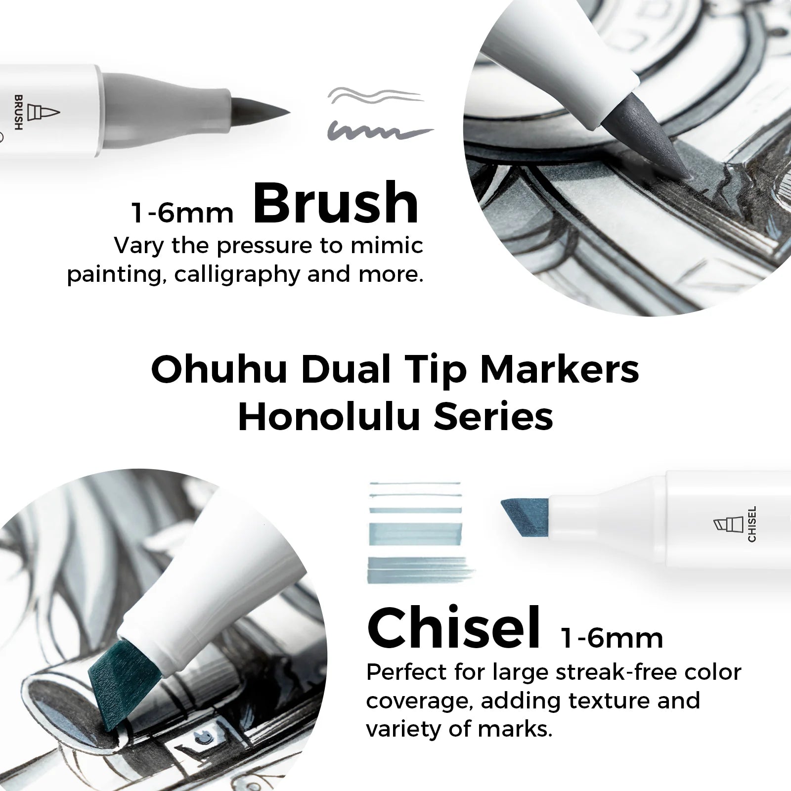 Ohuhu Honolulu [36stk - brush&chisel] Gray Tone