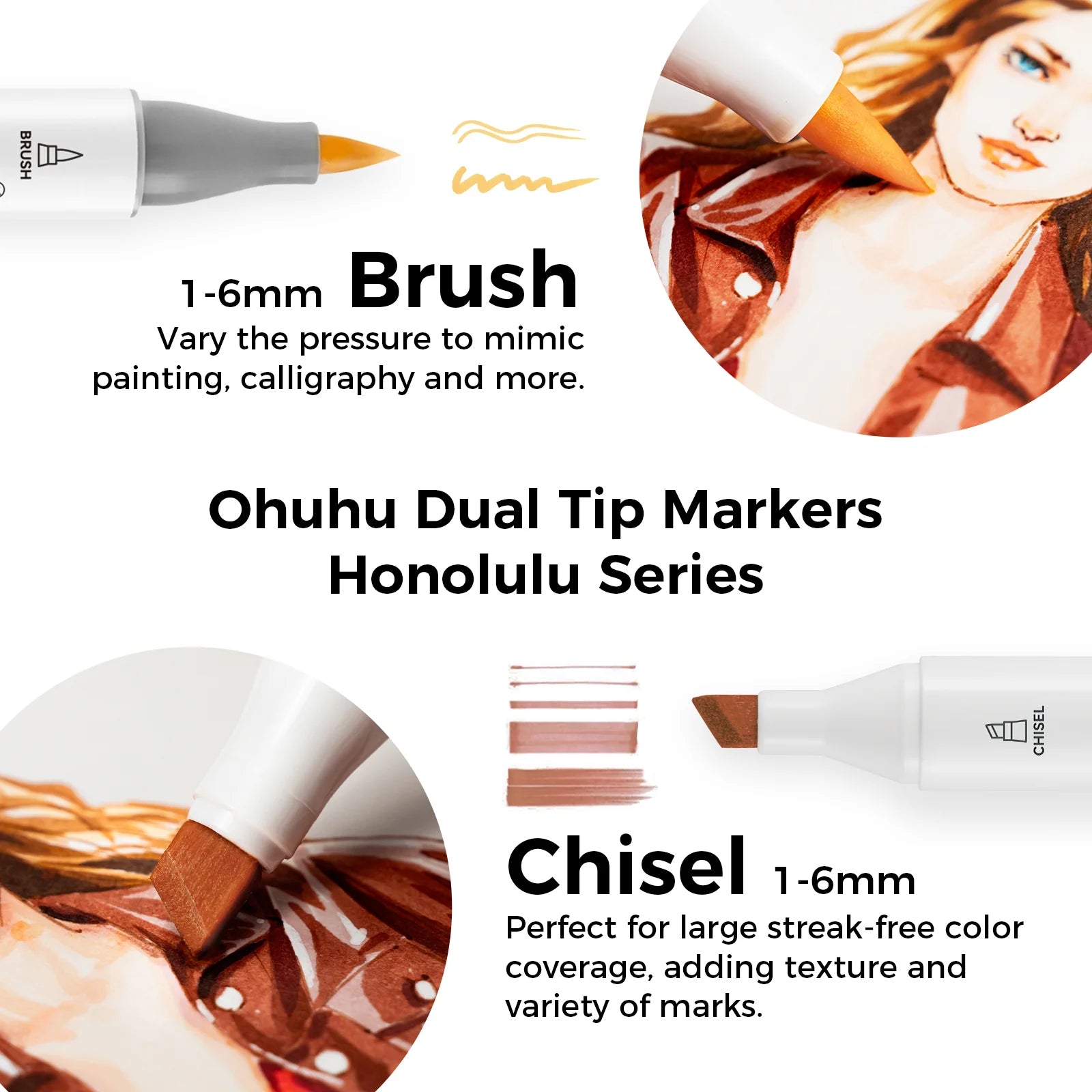 Ohuhu spritttúss Honolulu [6stk í pakka - tvíodda] Skin Tone