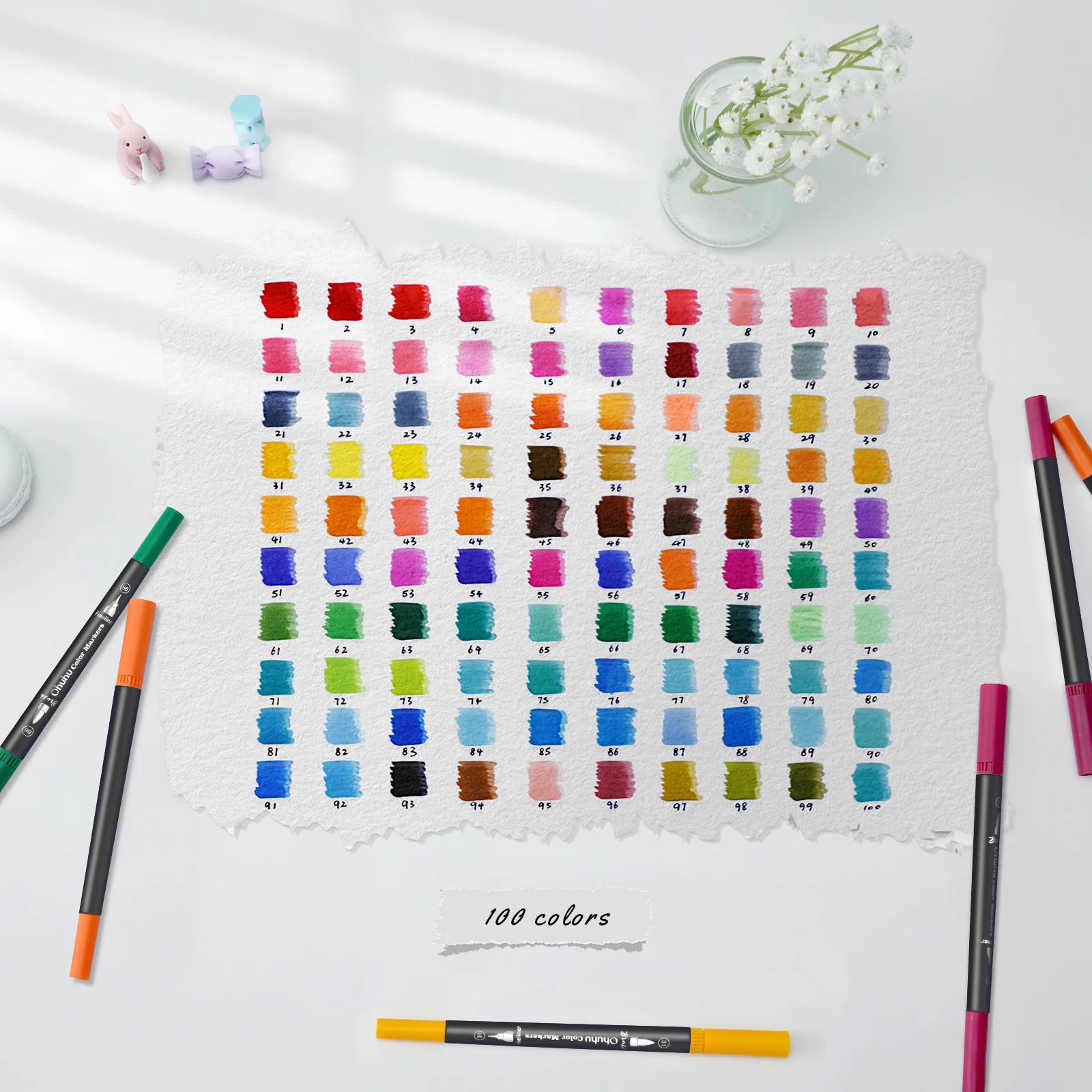 Ohuhu Maui vatnslitatúss [100stk í pakka - brush&fineliner] svartar umbúðir