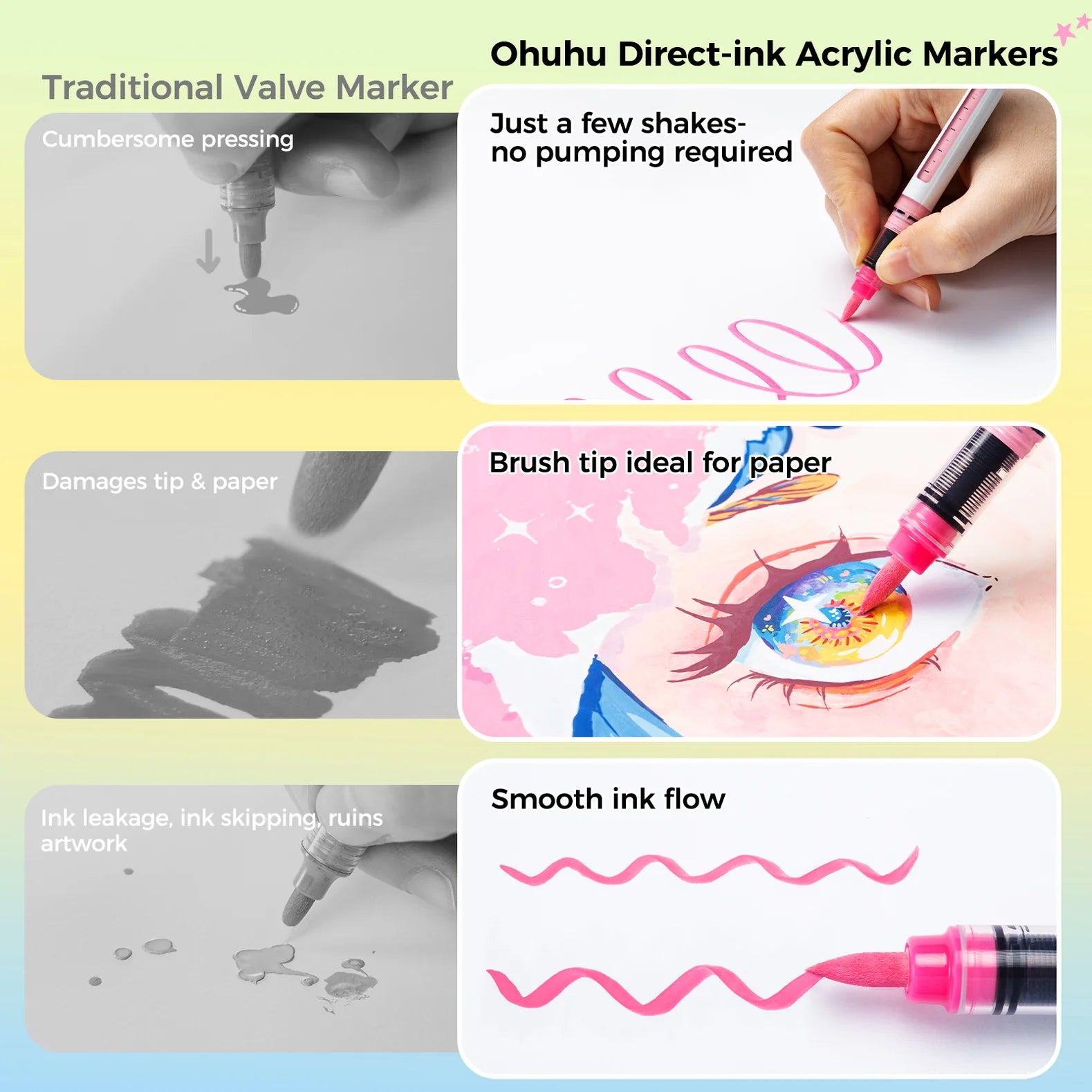 Ohuhu Kahuku akrýl litir [72 litir - brush]