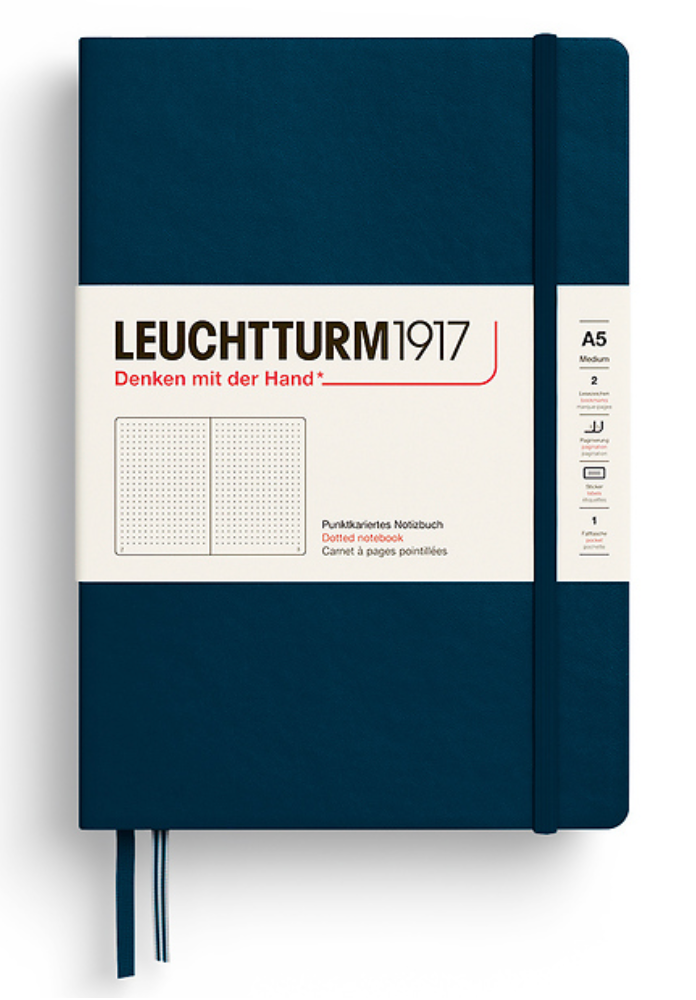 Leuchtturm1917 (A5) harðkápa með doppum - Deep Sea