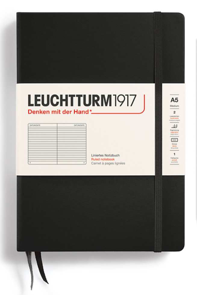 LEUCHTTURM1917 Notebook - A5 Hard Cover Black (línustrikuð)