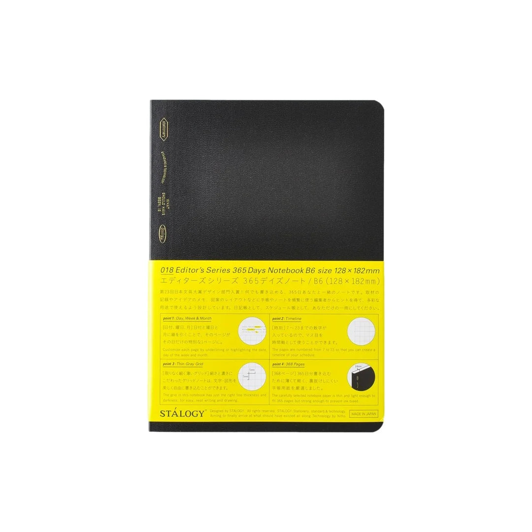 STÁLOGY 365 Days Notebook Gridded Black [B6]