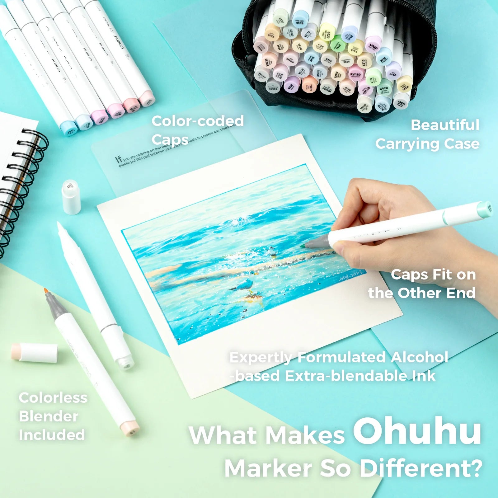 Ohuhu spritttúss Honolulu B [48stk í pakka - tvíodda] Pastel Colors
