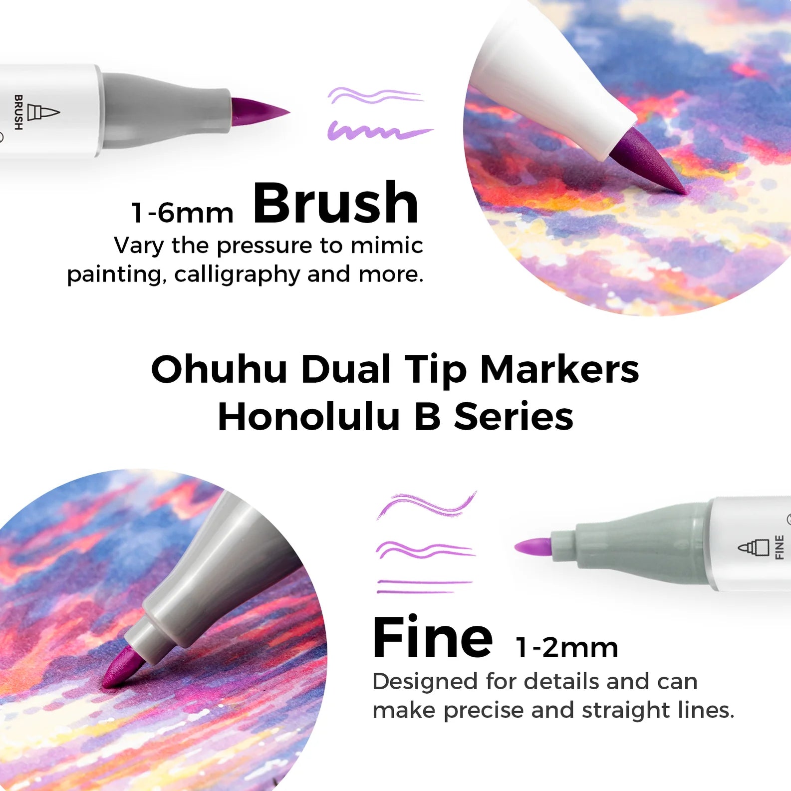 Ohuhu Honolulu B 104+1 Colors Dual Tip Alcohol  Art Markers, Brush & Fine
