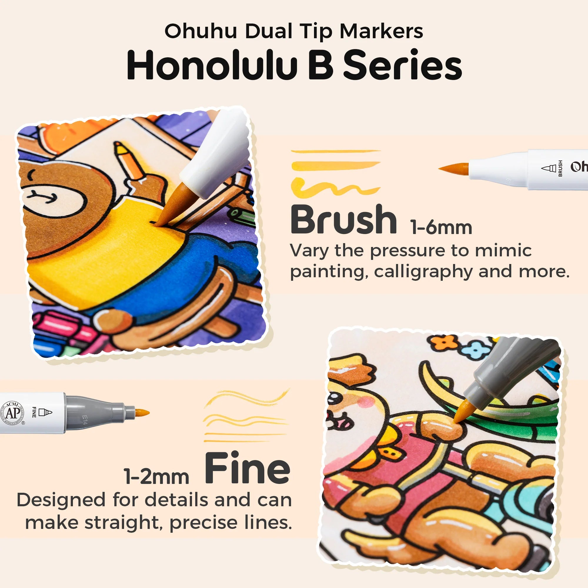 Ohuhu sett með litabók [48stk - brush&fine]