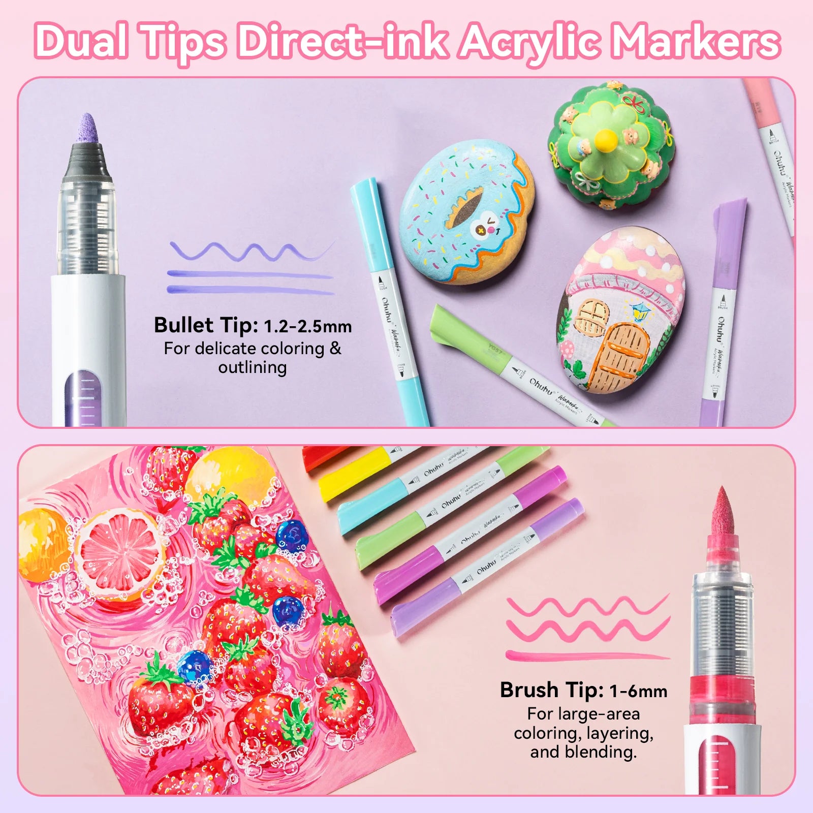 Ohuhu Waimoku akrýl litasett [24stk brush&bullet]