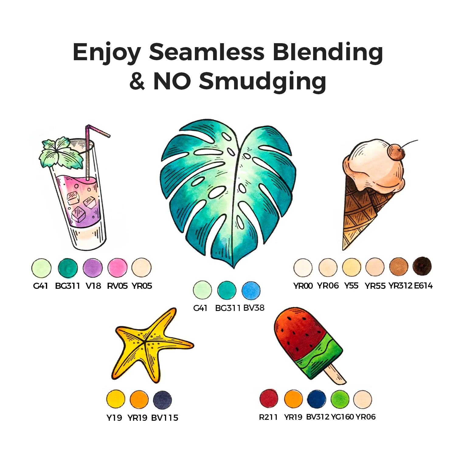 Ohuhu spritttúss Honolulu [6stk í pakka - brush&chisel] Pastel
