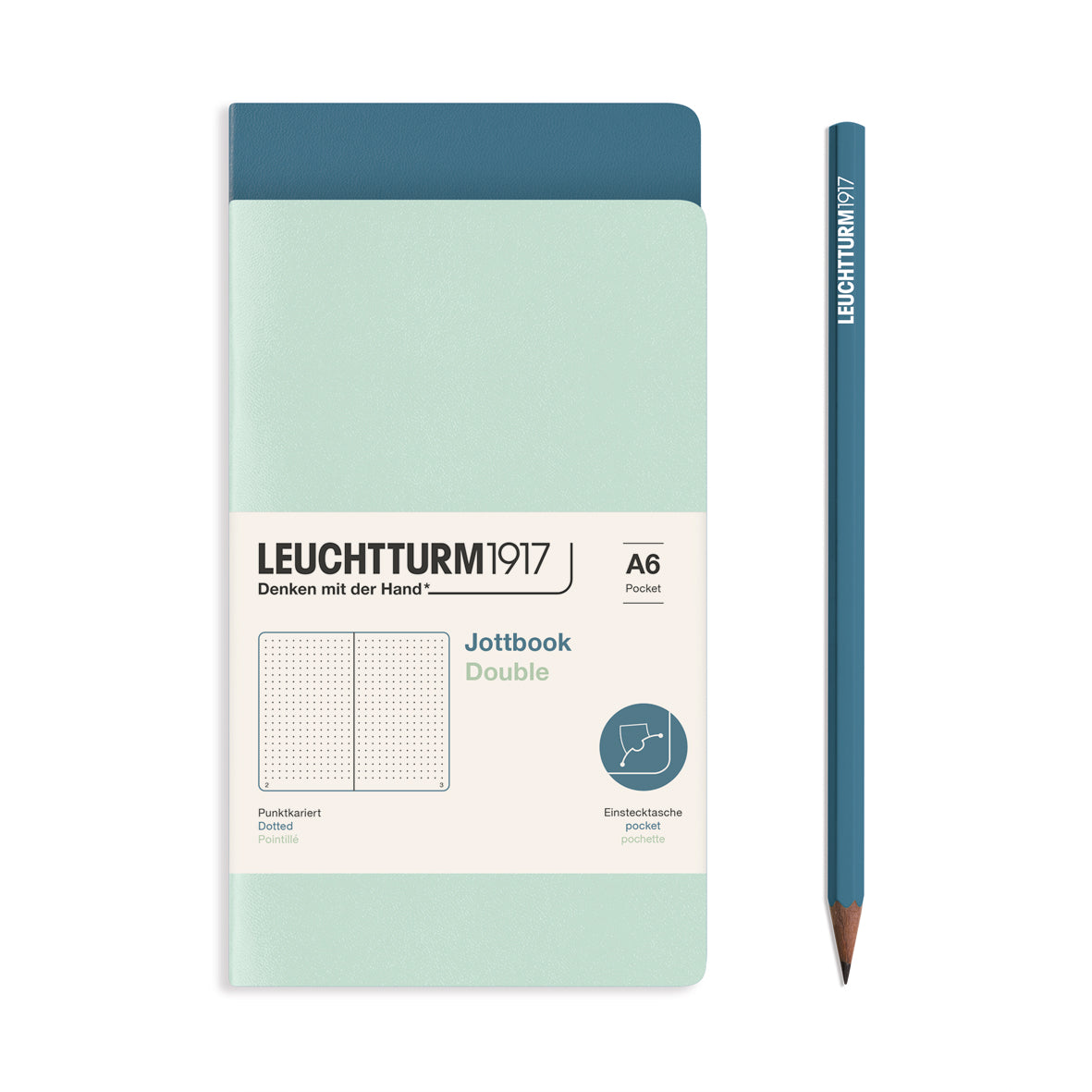 LEUCHTTURM1917 Jottbook Double (A6) 2 í pakka doppustrikaðar - Mint Green and Stone Blue