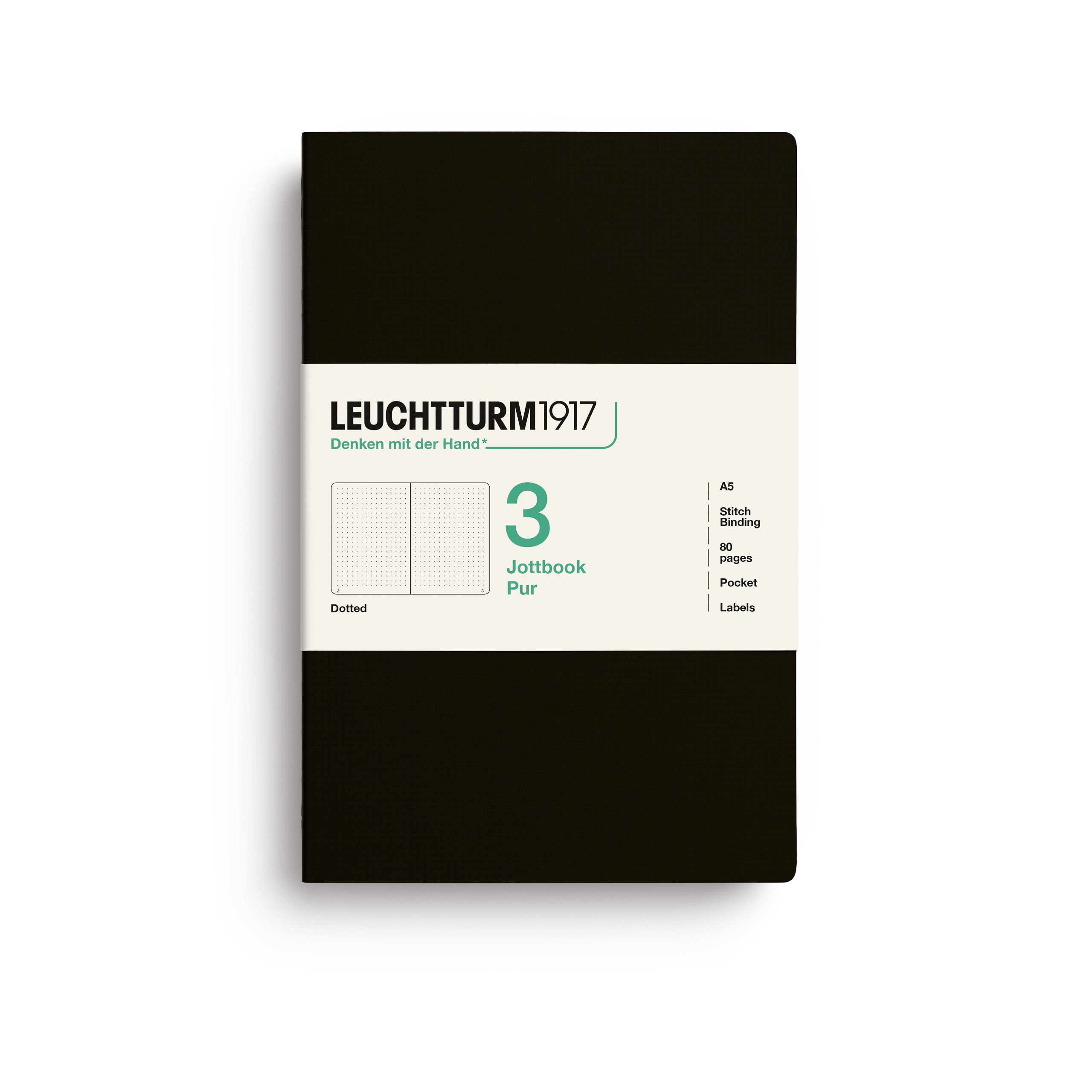 LEUCHTTURM1917 Jottbook Pur (A5) 3 í pakka doppustrikuð - Black