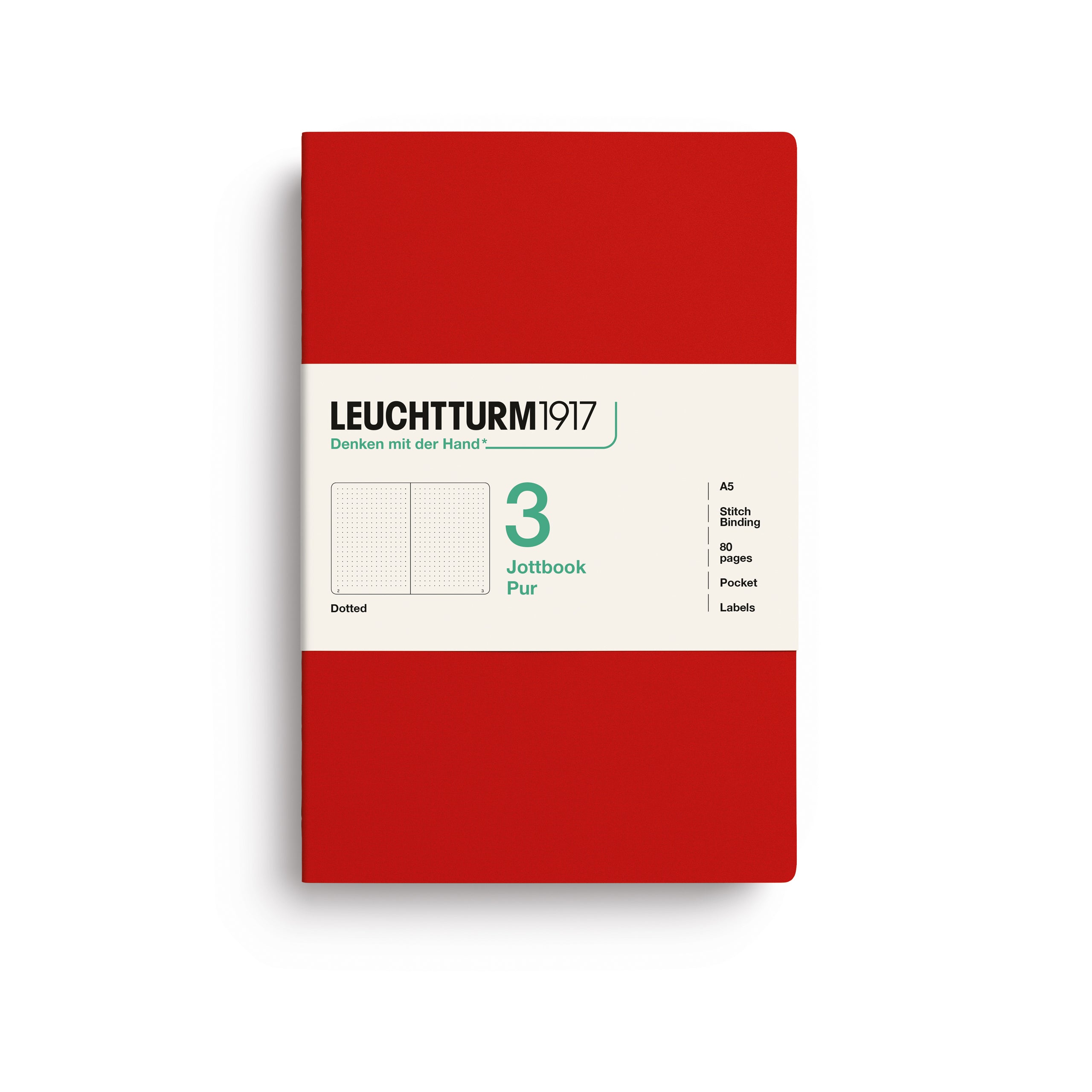LEUCHTTURM1917 Jottbook Pur (A5) 3 í pakka doppustrikuð - Cherry